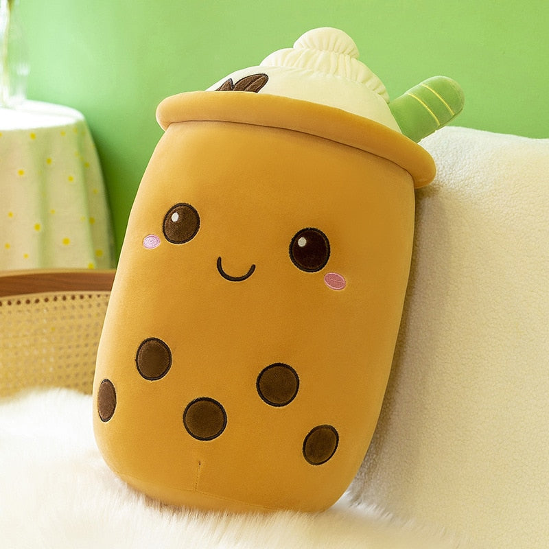 Happy boba tea cup plush - boba - bubble tea - home decor - kawaii - plush