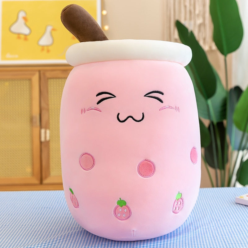 Happy boba tea cup plush - boba - bubble tea - home decor - kawaii - plush