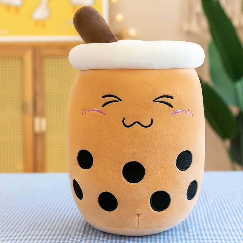 Happy boba tea cup plush - boba - bubble tea - home decor - kawaii - plush