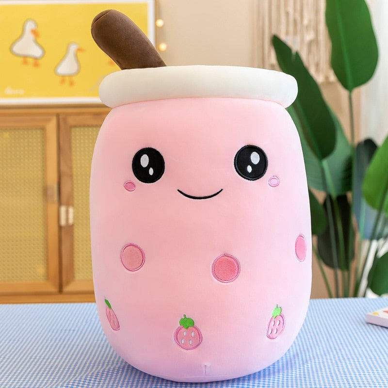 Happy boba tea cup plush - boba - bubble tea - home decor - kawaii - plush