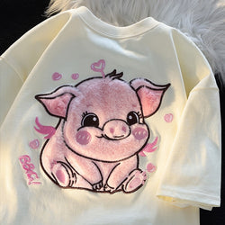 Happy pig fluffy tee - flocked - fuzzy shirt - pig - piggy - piglet
