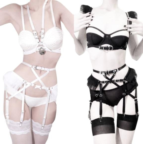 Harness & garter lingerie set - belt - belted - belts - bra - bras