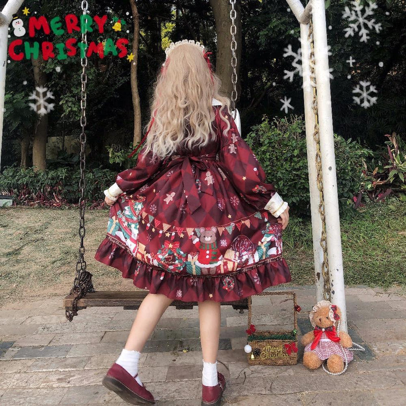 Holiday wishes dress - bows - candy - rain - christmas dress - faux fur