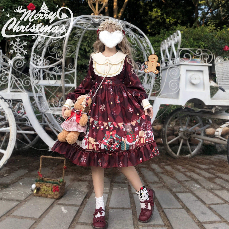 Holiday wishes dress - bows - candy - rain - christmas dress - faux fur