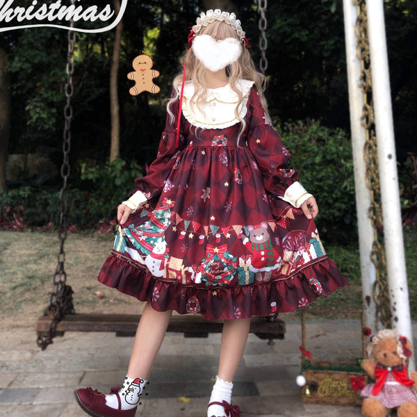 Holiday wishes dress - bows - candy - rain - christmas dress - faux fur