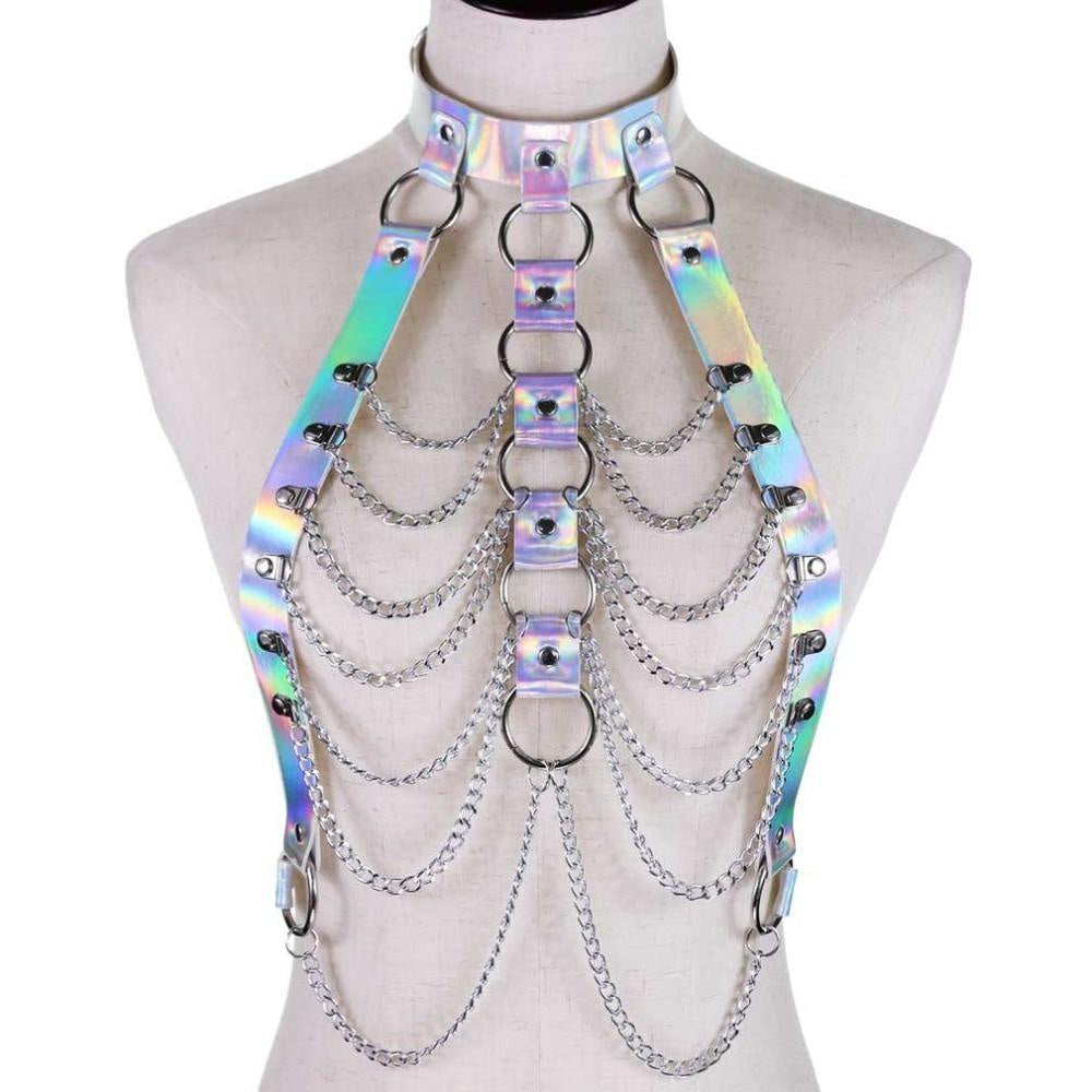 Holographic Chain Body Chest Harness Gothic Shiny | Kawaii Babe