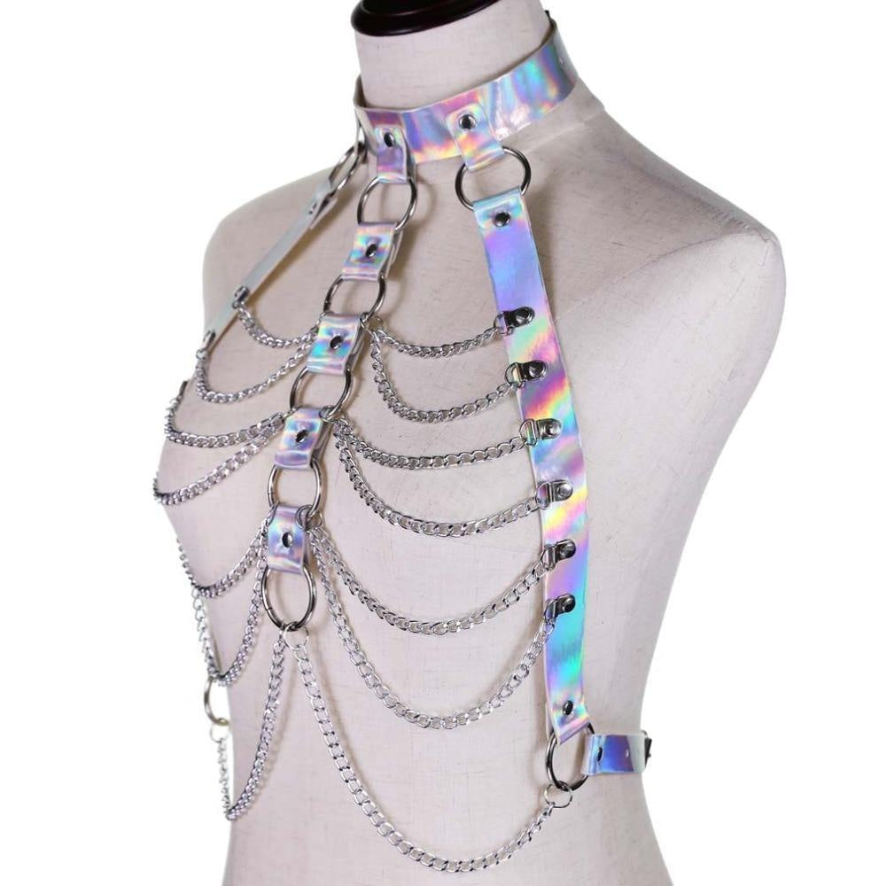 Holographic Chain Body Chest Harness Gothic Shiny | Kawaii Babe