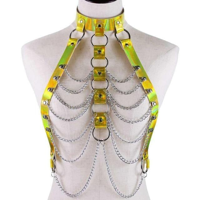 Holographic chain harness - chains - festival - gothic - harness - harnesses