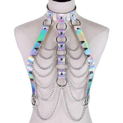 Holographic chain harness - chains - festival - gothic - harness - harnesses