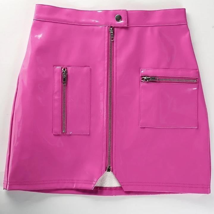 Hot vinyl miniskirt - cargo skirt - clothing - little - miniskirt - pink latex