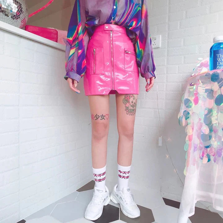 Hot Vinyl Pink Miniskirt Skirt Sexy Latex | Kawaii Babe