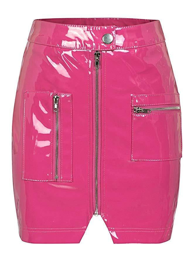 Hot vinyl miniskirt - cargo skirt - clothing - little - miniskirt - pink latex