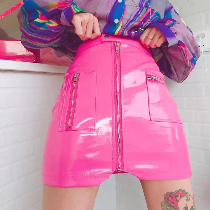 Hot Vinyl Pink Miniskirt Skirt Sexy Latex | Kawaii Babe