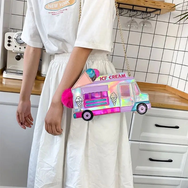 Kawaii icecream truck handbag 3d holographic pastel purse