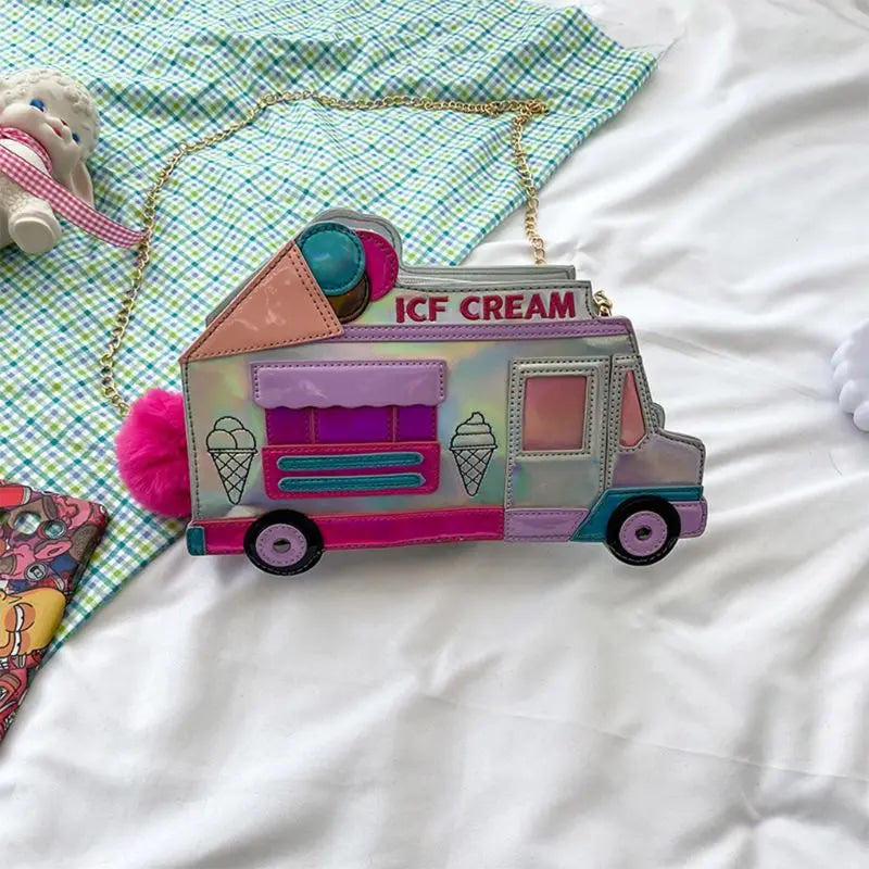 Kawaii icecream truck handbag 3d holographic pastel purse