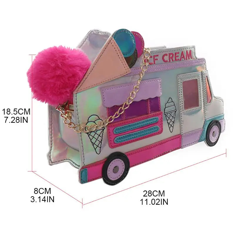 Kawaii icecream truck handbag 3d holographic pastel purse