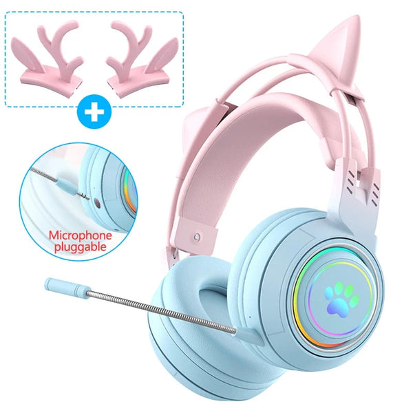 Interchangeable deer antler & neko headset - antlers - cat ear headset - ears -