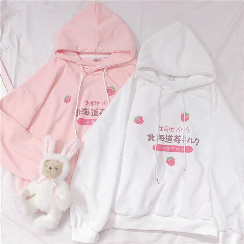 Kawaii japanese strawberry hoodie harajuku japan sweater