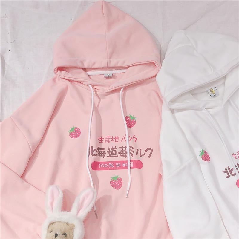 Kawaii japanese strawberry hoodie harajuku japan sweater