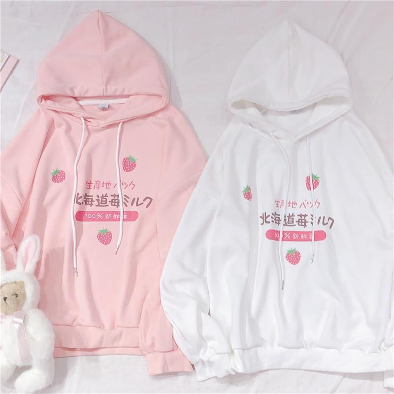 Kawaii japanese strawberry hoodie harajuku japan sweater