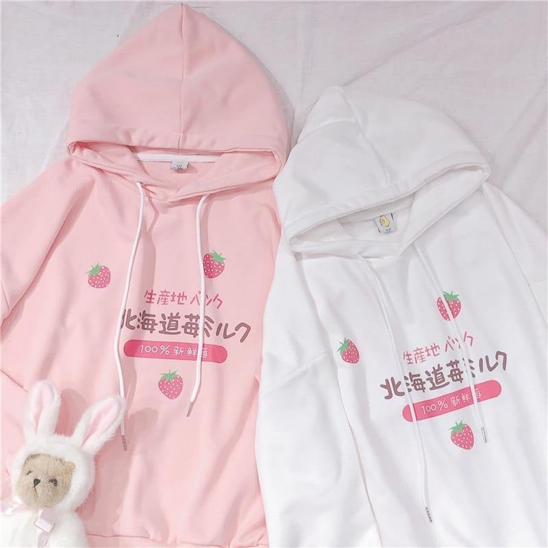 Kawaii japanese strawberry hoodie harajuku japan sweater