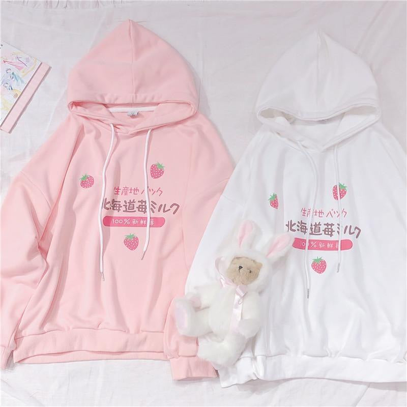 Kawaii japanese strawberry hoodie harajuku japan sweater