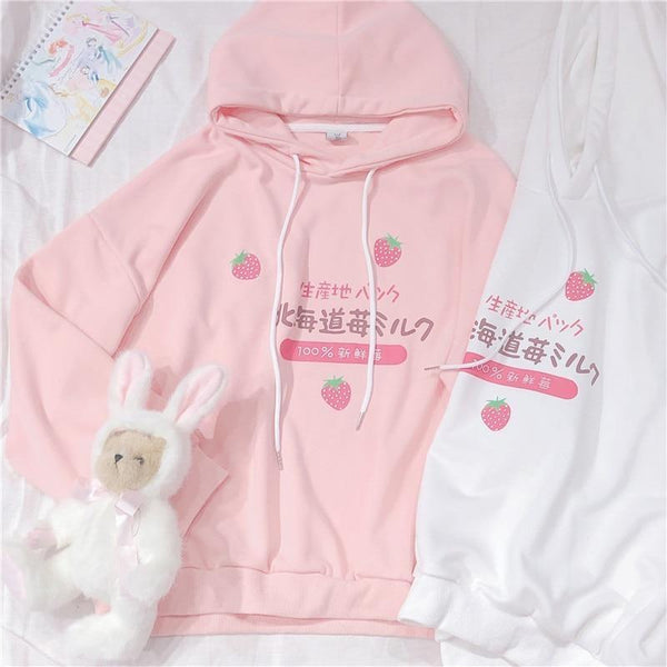 Kawaii japanese strawberry hoodie harajuku japan sweater