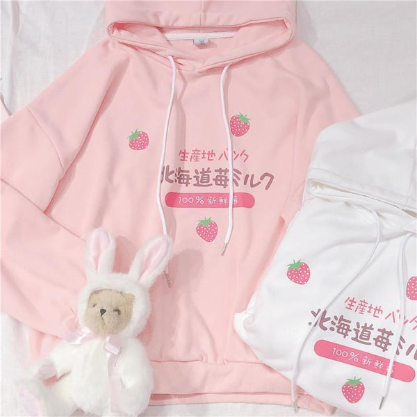 Kawaii japanese strawberry hoodie harajuku japan sweater