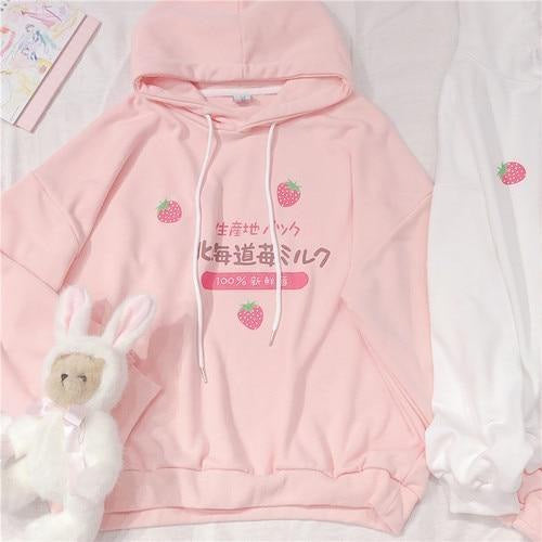 Kawaii japanese strawberry hoodie harajuku japan sweater