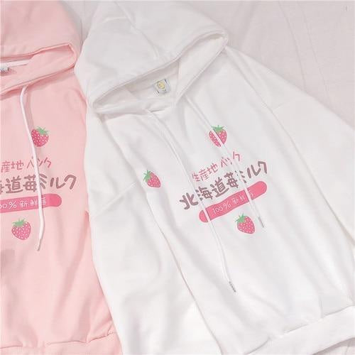 Kawaii japanese strawberry hoodie harajuku japan sweater