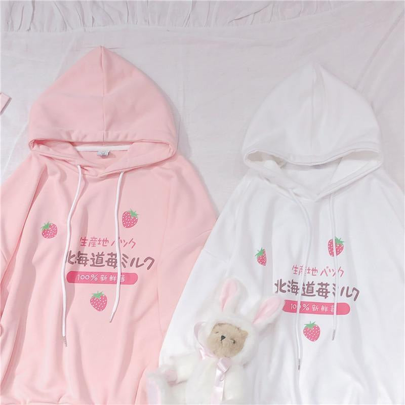 Kawaii japanese strawberry hoodie harajuku japan sweater