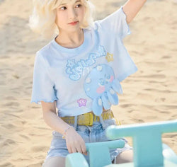 Jellyfish blue tee - anime - shirt - blow bubbles - crop