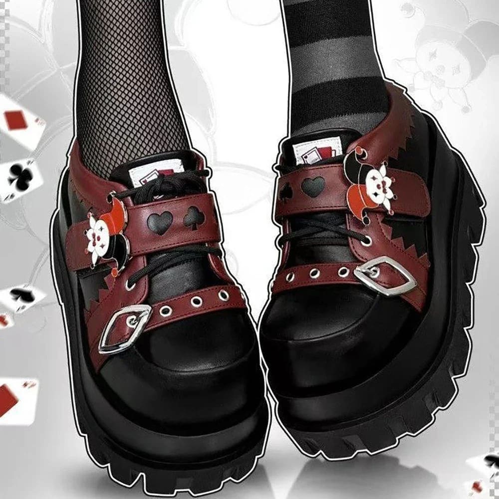 The Joke's On You Gothic Joker Platform Lace Up Shoes – Kawaii Babe