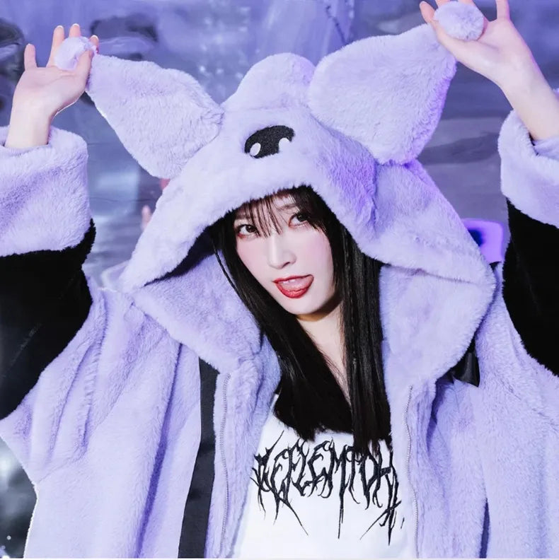 Jumbo fluffy kuromi oversized jacket - ears - furry - hoodie - kawaii - kuromi