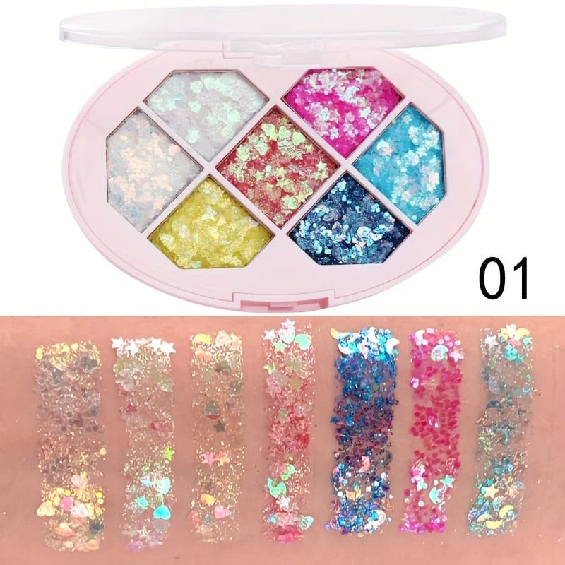 Kawaii 7 color chunky glitter eyeshadow make-up palette