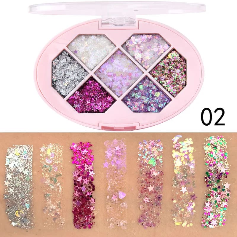 Kawaii 7 color chunky glitter eyeshadow make-up palette