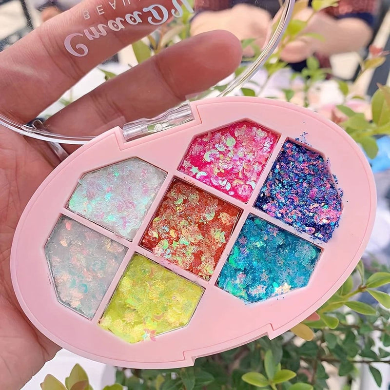 Kawaii 7 color chunky glitter eyeshadow make-up palette
