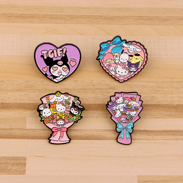 Kawaii bouquet enamel pins - brooches - enamel pins - flowers - kawaii - kuromi