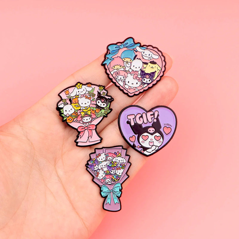 Kawaii bouquet enamel pins - brooches - enamel pins - flowers - kawaii - kuromi