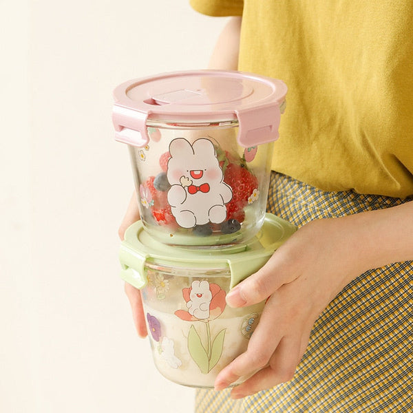 Kawaii bunny microwave glass bowl with lid - dish - dishes - dishware - glass