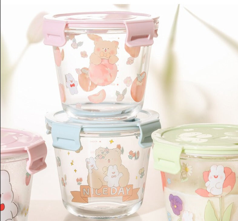 Kawaii bunny microwave glass bowl with lid - dish - dishes - dishware - glass