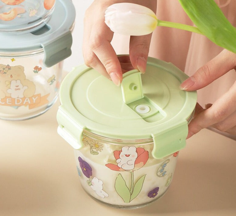 Kawaii bunny microwave glass bowl with lid - dish - dishes - dishware - glass