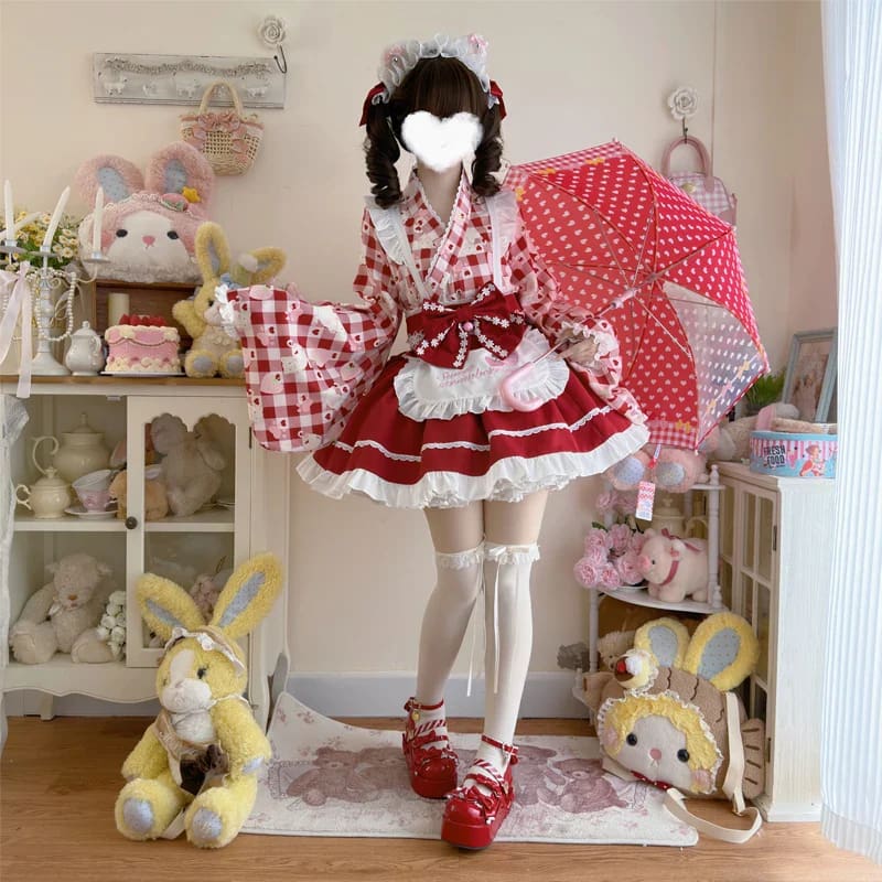 Kawaii cute sweet strawberry kimono dress