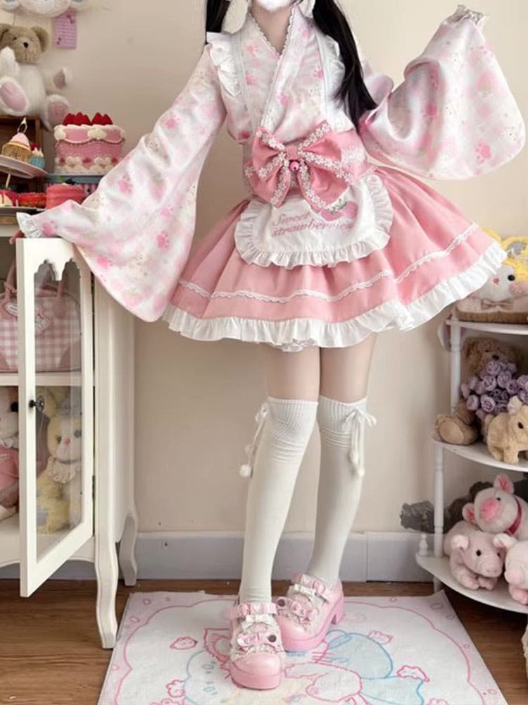 Kawaii cute sweet strawberry kimono dress