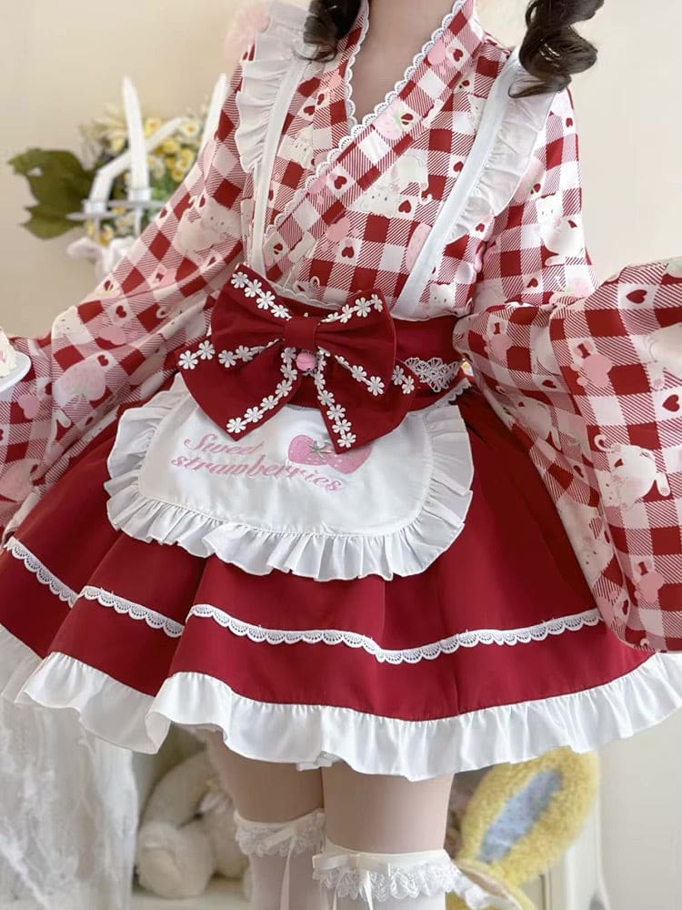 Kawaii cute sweet strawberry kimono dress