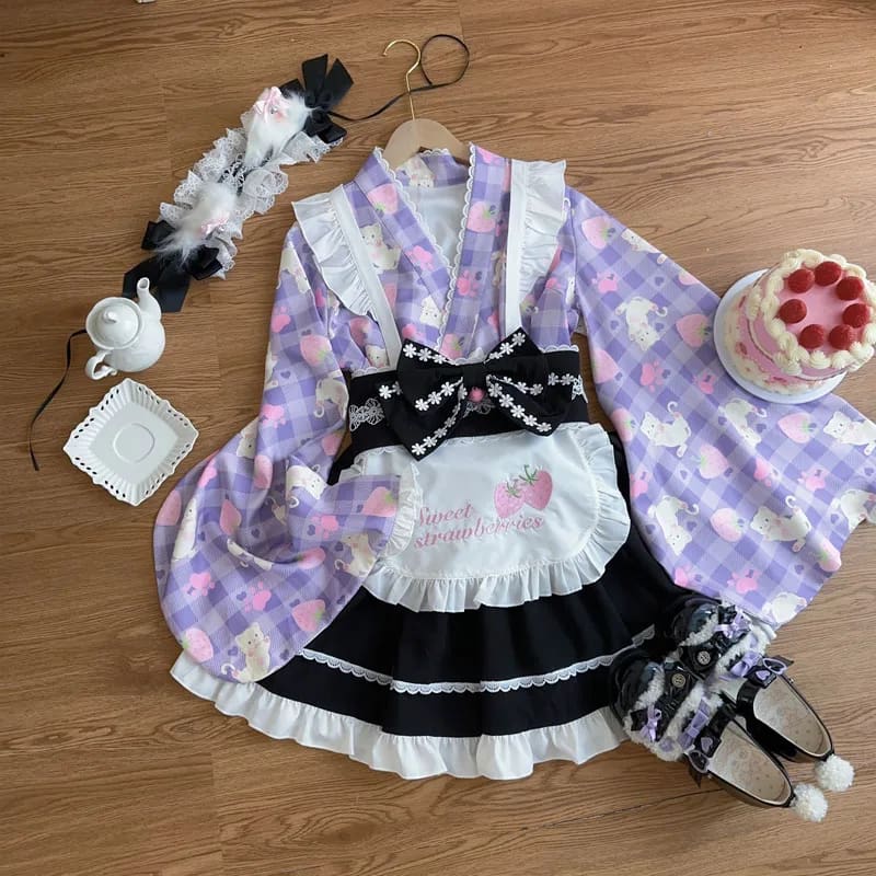 Kawaii cute sweet strawberry kimono dress