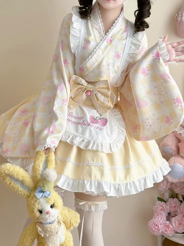 Kawaii cute sweet strawberry kimono dress