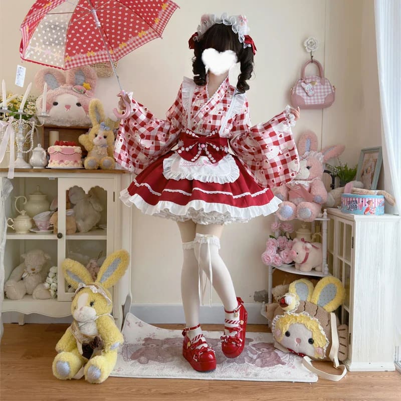 Kawaii cute sweet strawberry kimono dress