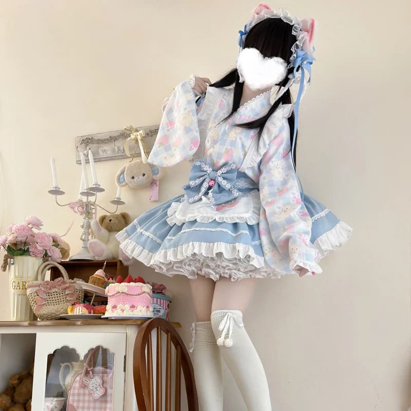 Kawaii cute sweet strawberry kimono dress