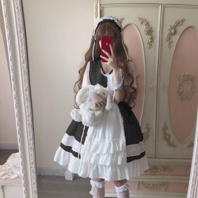 Kawaii elegant victorian maid puffy sleeve layered dress